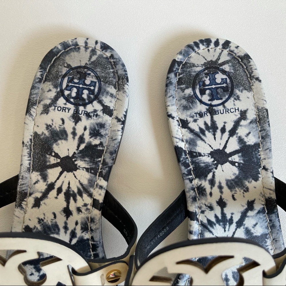 Tory Burch Miller Leather Tie Dye Flat Logo Sandal - Picture 5 of 9
